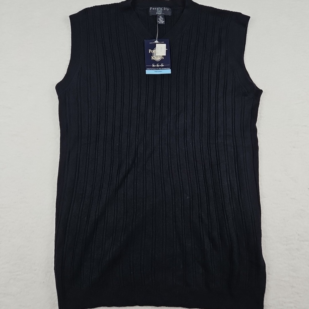 Vintage Men's Navy Sz Tall LT Sweater Vest NWT Vertical Ribbed Stripes Comfort